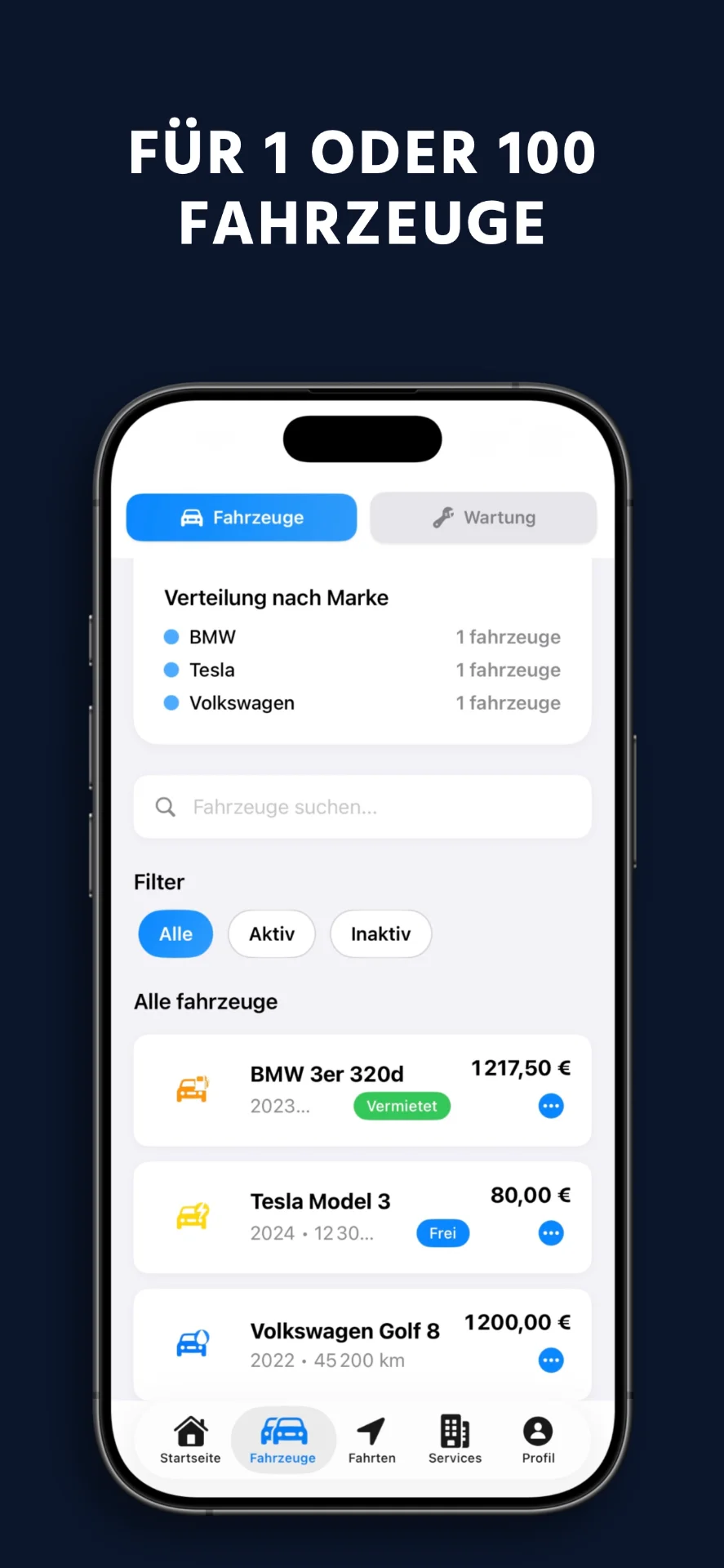 WheelTrack Fuhrparkverwaltung: Mehrere Fahrzeuge