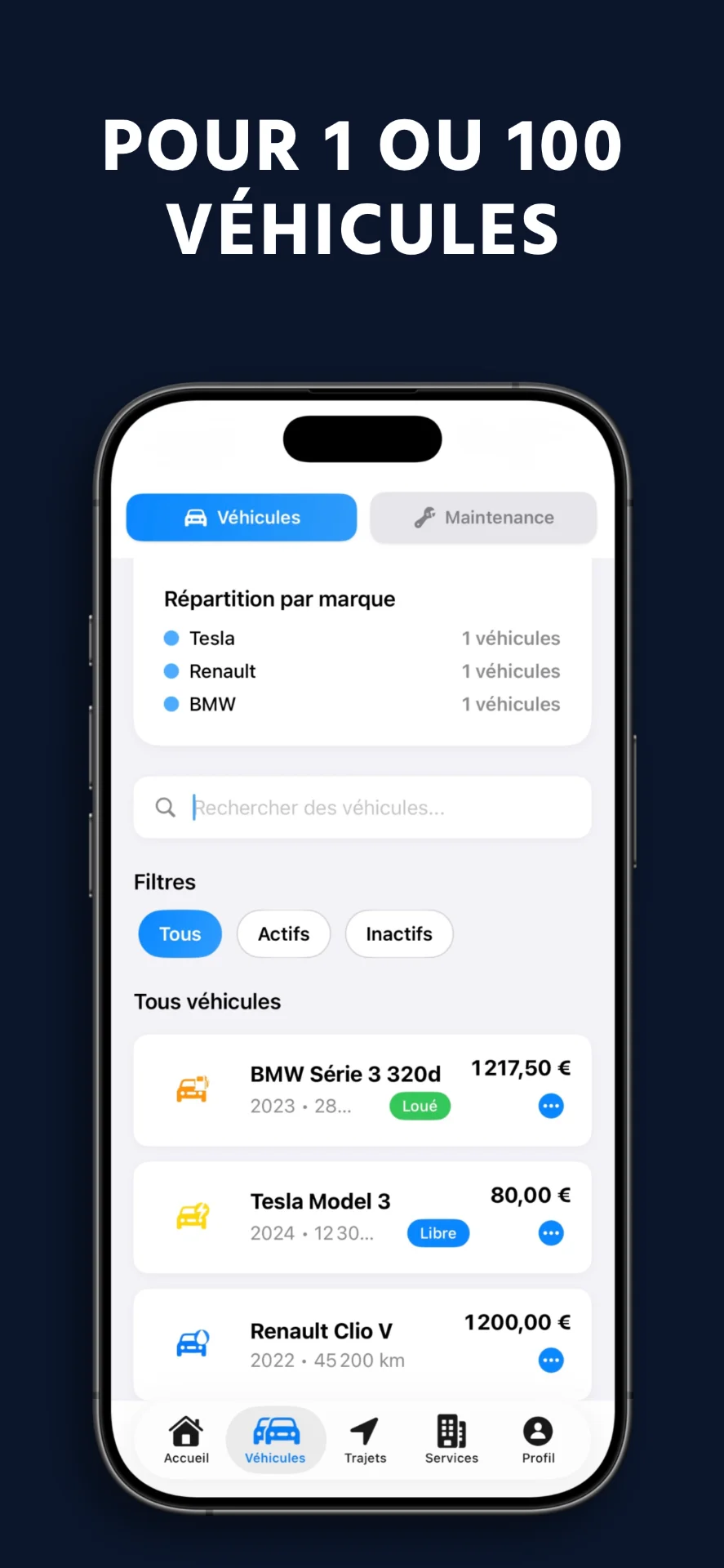 Écran gestion flotte automobile multiple véhicules WheelTrack