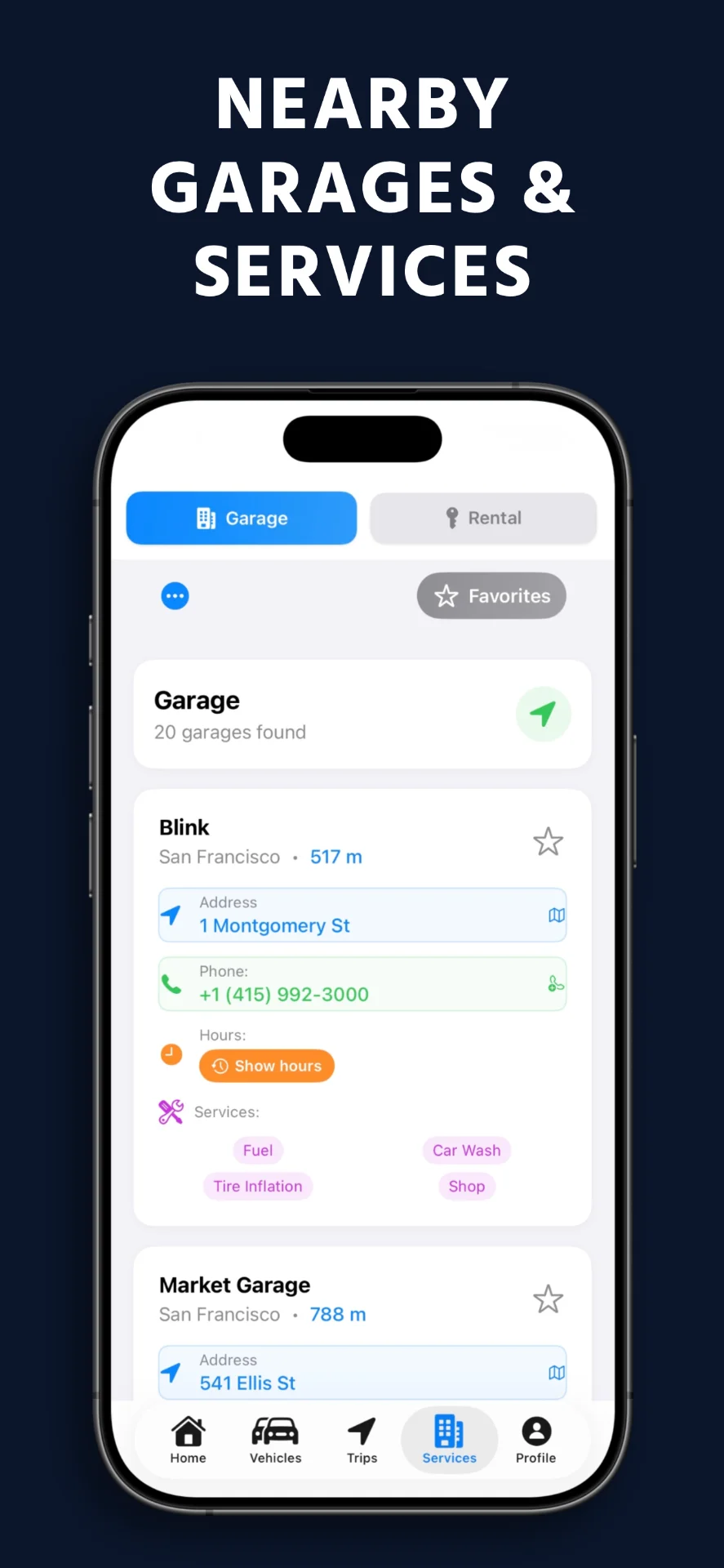WheelTrack nearby garages and automotive services finder