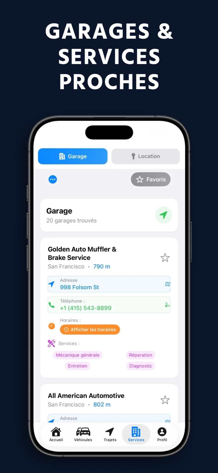 Carte des garages et services automobiles WheelTrack